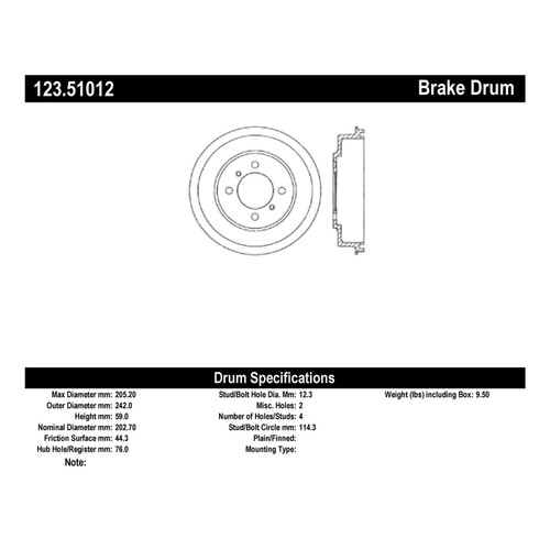 C-Tek Standard Brake Drum for 2002-2006 Hyundai (Elantra) 123.51012