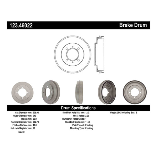 C-Tek Standard Brake Drum for 2002-2007 Mitsubishi (Lancer) 123.46022
