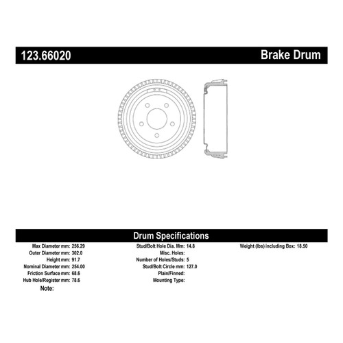 C-Tek Standard Brake Drum for 1988-2000 Chevrolet/GMC (C1500, Tahoe, Yukon, Silverado) 123.66020