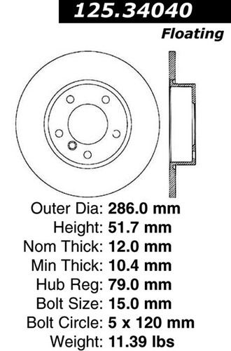Premium High Carbon Alloy Brake Rotor for 1995-1998 BMW (318ti, Z3) 125.34040