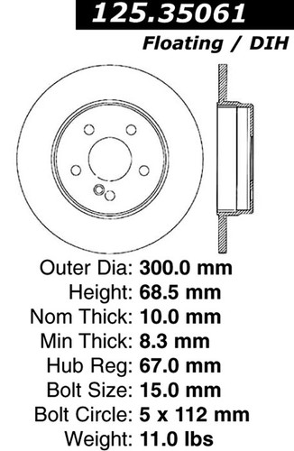 Premium High Carbon Alloy Brake Rotor for 2003-2016 Mercedes-Benz (E320, E500, E350, E250) 125.35061