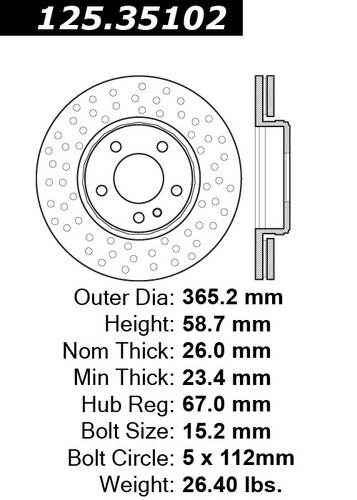 Premium High Carbon Alloy Brake Rotor for 2007-2014 Mercedes-Benz (S65 AMG, CL63 AMG, S63 AMG, CL65 AMG) 125.35102