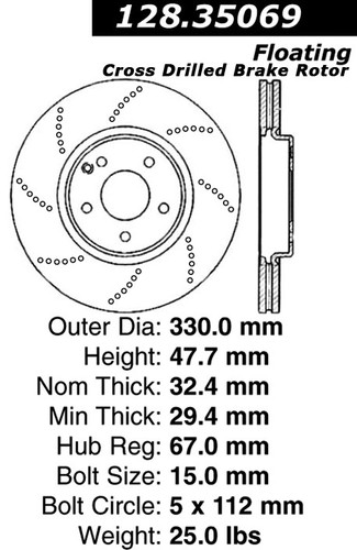 Premium OE Style Drilled Brake Rotor for 2004-2009 Mercedes-Benz (E500, E350, E550) 128.35069