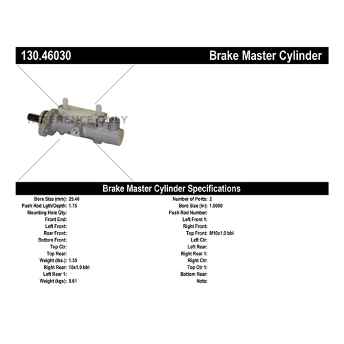 Premium Brake Master Cylinder for 2008-2010 Mitsubishi (Endeavor) 130.46030