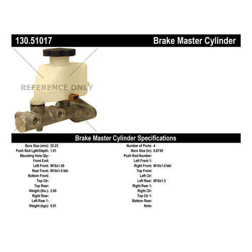 Premium Brake Master Cylinder for 2000-2005 Hyundai/Dodge (Accent, Verna) 130.51017
