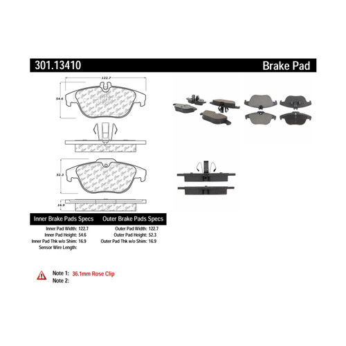 Premium Ceramic Brake Pads with Shims and Hardware for 2008-2017 Mercedes-Benz (C300, C350, E350, E550) 301.13410