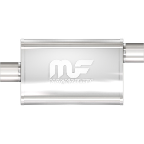 Universal Muffler - 2.5 in Offset Inlet/Center Outlet, 14 x 9 x 4 in Oval Body
