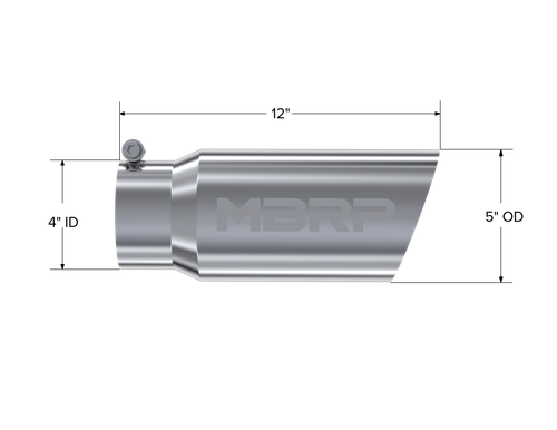 MBRP Universal Tip 5in OD Angled Single Wall 4in Inlet