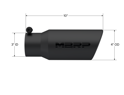 MBRP Universal Tip 4in OD 3in Inlet 10in Angled Rolled End Black