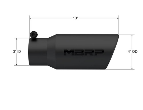 MBRP Universal Tip 4in OD 3in Inlet 10in Angled Rolled End Black