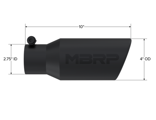 MBRP Universal Tip 4in OD 2.75in Inlet 10in Angled Rolled End Black