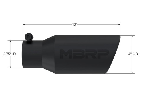 MBRP Universal Tip 4in OD 2.75in Inlet 10in Angled Rolled End Black