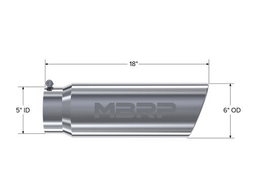 MBRP Universal Tip 6in OD Angled Rolled End 5in Inlet 18in T304