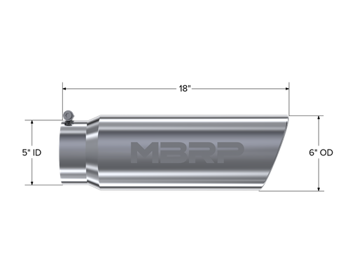 MBRP Universal Tip 6in OD Angled Rolled End 5in Inlet 18in T304