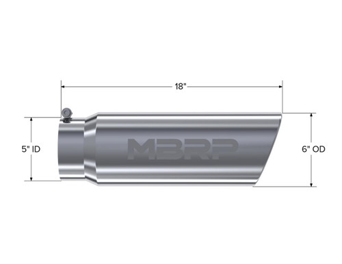 MBRP Universal Tip 6in OD Angled Rolled End 5in Inlet 18in T304
