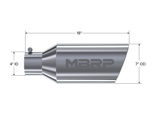 MBRP Universal Tip 7in OD Rolled End 4in Inlet 18in T304