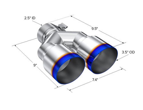 MBRP Burnt End Tip 2.5in ID Dual 3.5in OD Out 9.5in Length - Stainless Steel