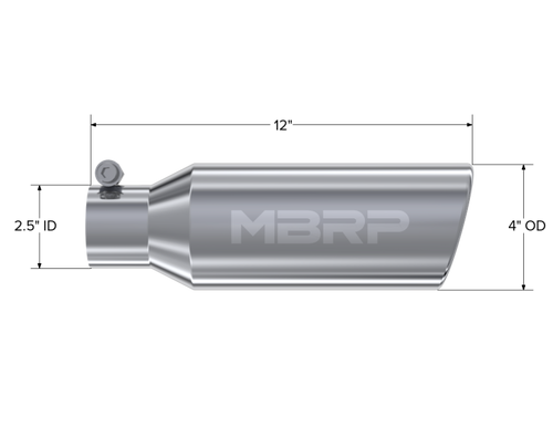 MBRP Angled Cut Rolled End Clampless Tip for Universal Fit 4in OD / 2.5in Inlet - T304
