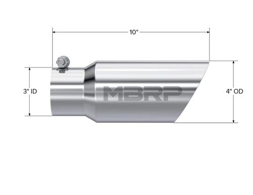 MBRP Universal Tip 4in OD 3in Inlet 10in Dual Wall Angled T304