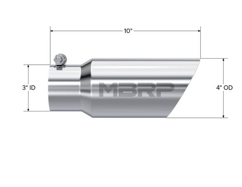 MBRP Universal Tip 4in OD 3in Inlet 10in Dual Wall Angled T304