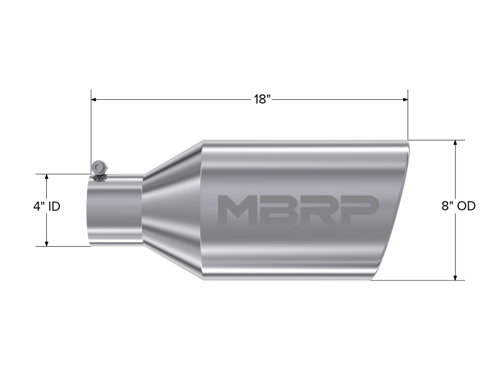 MBRP Universal Tip 8in OD Rolled End 4in Inlet 18in T304