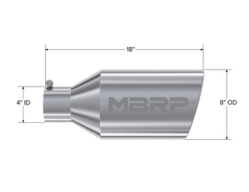 MBRP Universal Tip 8in OD Rolled End 4in Inlet 18in T304
