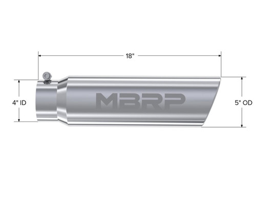 MBRP Angled Rolled End Exhaust Tip for Universal Fit 5in OD / 4in Inlet - T304 Stainless Steel