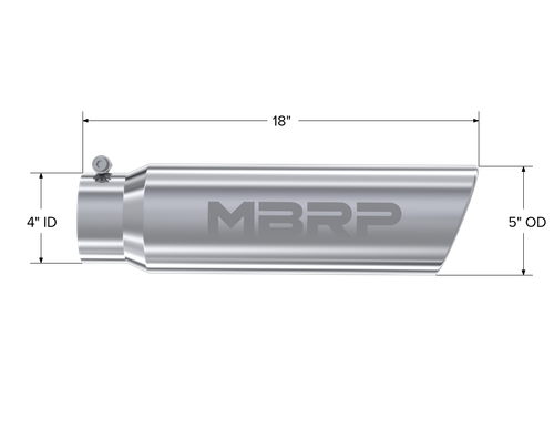 MBRP Angled Rolled End Exhaust Tip for Universal Fit 5in OD / 4in Inlet - T304 Stainless Steel