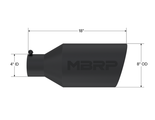MBRP Universal Tip 8in OD Rolled End 4in Inlet 18in Black