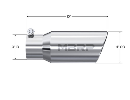 MBRP Universal Tip 4in OD 3in Inlet 10in Length Angled Rolled End T304