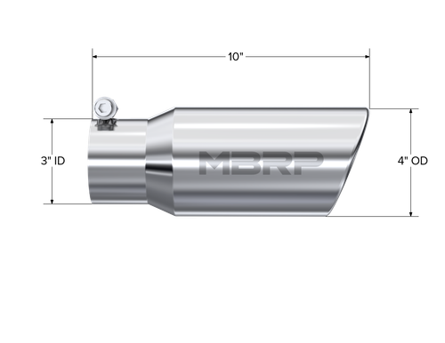 MBRP Universal Tip 4in OD 3in Inlet 10in Length Angled Rolled End T304