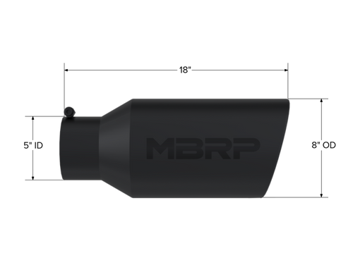 MBRP Universal Tip 8in OD Rolled End 5in Inlet 18in T304 Black