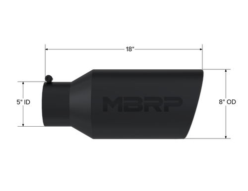 MBRP Universal Tip 8in OD Rolled End 5in Inlet 18in T304 Black