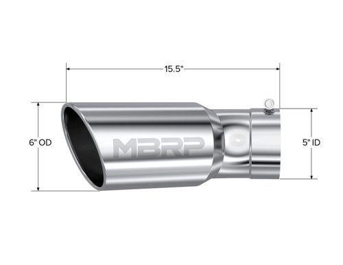 MBRP Universal Tip 6in OD 5in Inlet 15.5in Length 30 Deg Bend Angled Rolled End T304