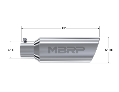 MBRP Universal Tip 6in OD Rolled End 4in Inlet 18in T304