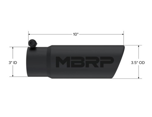 MBRP Universal Tip Exhaust for 3-1/2in O.D. Angled Rolled End - 3in ID Inlet 10in Length Black Coated