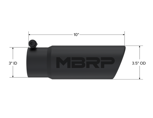 MBRP Universal Tip Exhaust for 3-1/2in O.D. Angled Rolled End - 3in ID Inlet 10in Length Black Coated