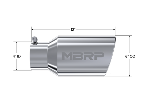 MBRP Universal Tip 6 O.D. Angled Rolled End 4 inlet 12 length