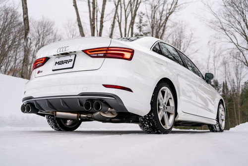MBRP Quad Split Rear Cat Back for Audi S3 3in w/ Carbon Fiber Tips - T304