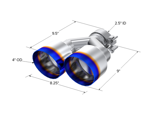 MBRP Burnt End Tip for Pass Side 2.5in ID Dual 4in OD Out 9.55in Length - Stainless Steel