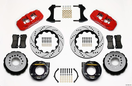 AERO4 Rear P-Brake Kit 14.00in Drilled Red for Chevy C-10 2.42 Offset 5-lug