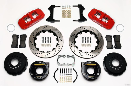 Wilwood AERO4 Rear P-Brake Kit 14.00in Drilled Red for Chevy 12 Bolt w/ C-Clips