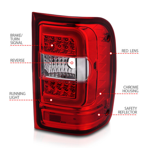 ANZO LED Tail Lights w/ Light Bar Chrome Housing Red/Clear Lens for Ford Ranger