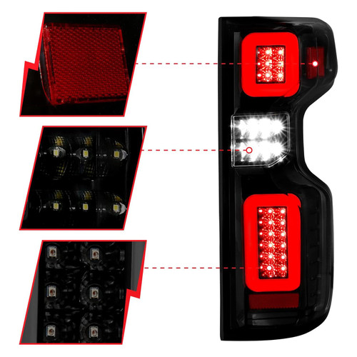 ANZO Full LED Tailights Blk Smoke G2 w/C Bars for Chevy Silverado Work Truck
