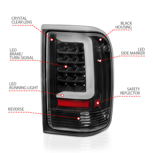 ANZO LED Tail Lights w/ Light Bar Black Housing Clear Lens for Ford Ranger