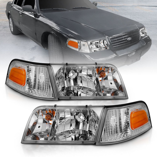 ANZO Crystal Headlight Chrome With Bumper Light (OE) for Ford Crown Victoria