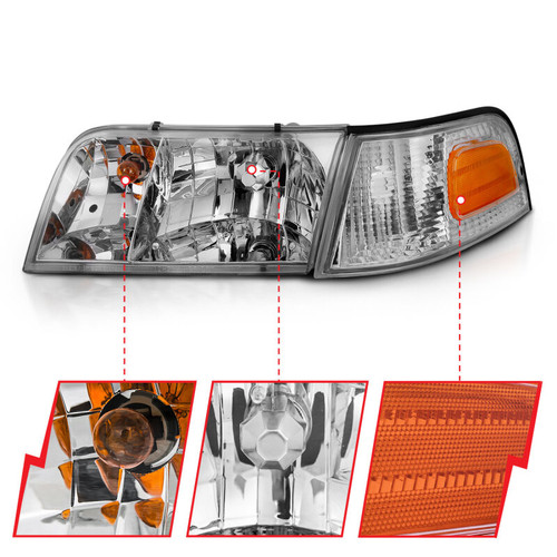 ANZO Crystal Headlight Chrome With Bumper Light (OE) for Ford Crown Victoria