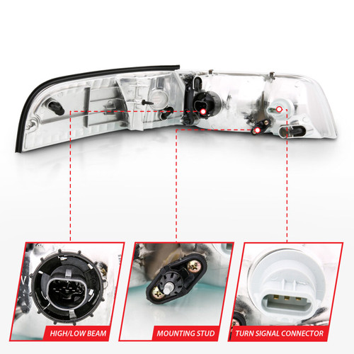 ANZO Crystal Headlight Chrome With Bumper Light (OE) for Ford Crown Victoria