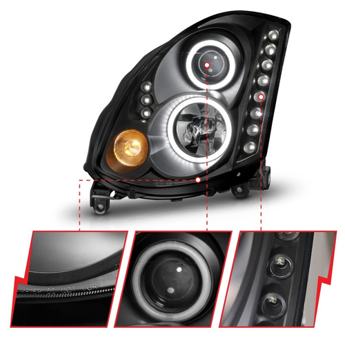 ANZO Projector Headlights w/ Halo Black (CCFL) (HID Compatible) for Infiniti G35