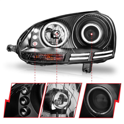 ANZO Projector Headlights w/ Halo Black (CCFL) for Volkswagen Rabbit | 121345